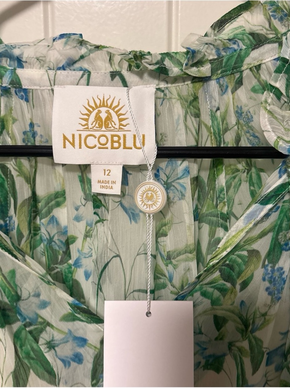 Nicole Sheer Green and Blue Floral Wrap Jumpsuit - Picture 6 of 7